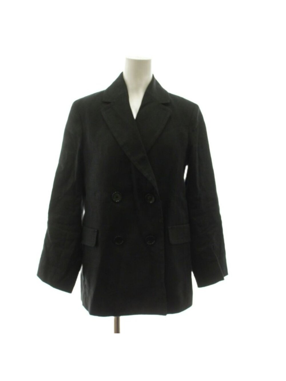 Max Mara S Linen Double Breasted Tailored Jacket Hemp Black 36